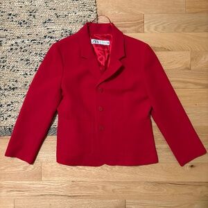 Red fitted cropped 3/4 sleeve Zara blazer